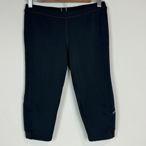 Saucony Black Grey Cropped Tights & Striped Tank Top Set M - Picture 4 of 13